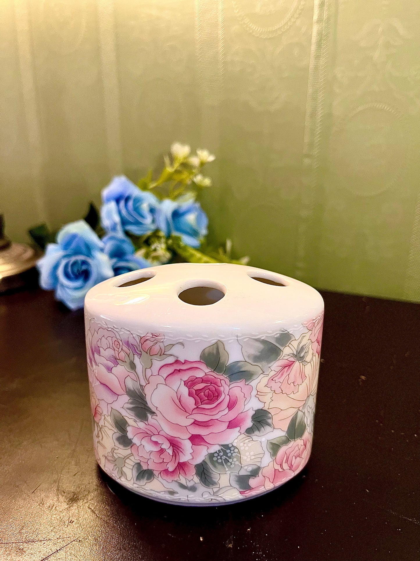 Pink Floral Ceramic Toothbrush Holder