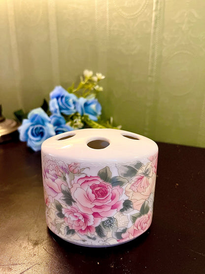 Pink Floral Ceramic Toothbrush Holder