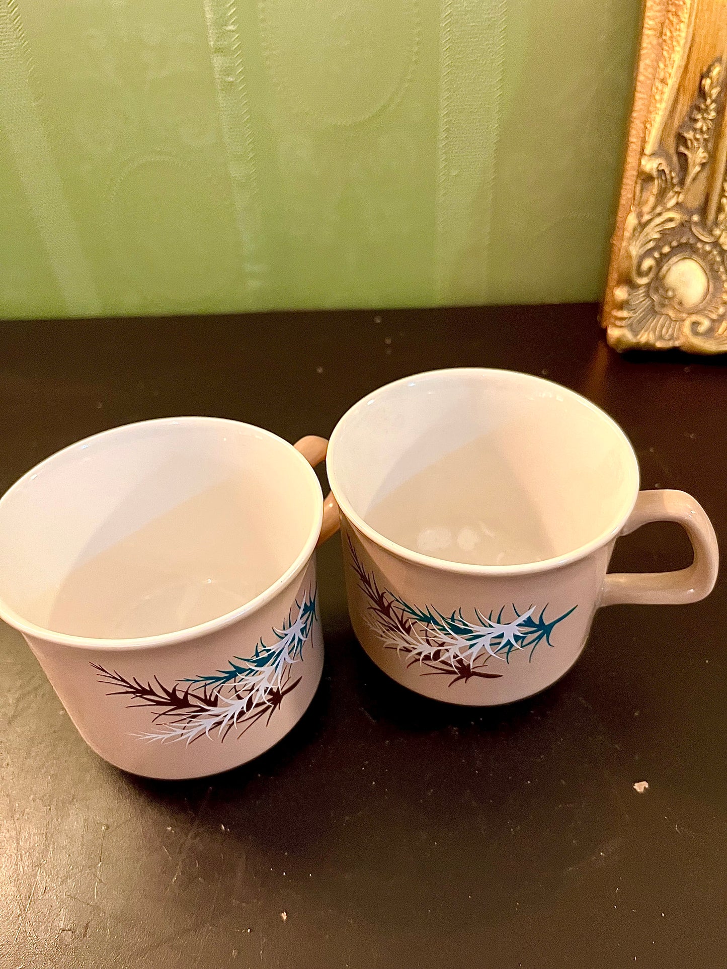 Pair of Vintage Floral Tea Cups – Beige Ceramic Cups