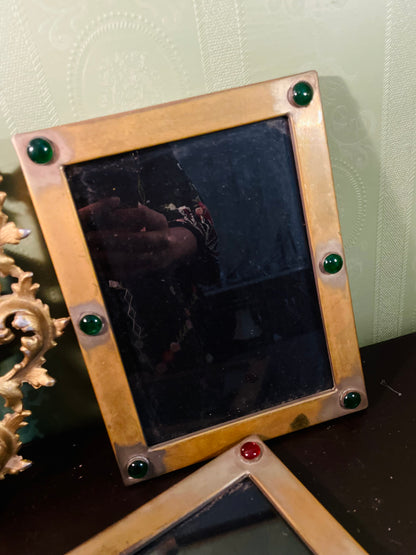Vintage Brass Tone Gemstone Photo Frames Set of 2
