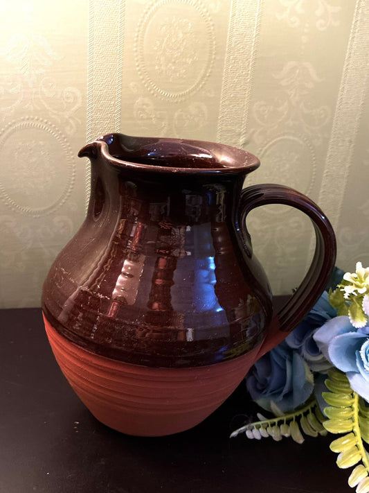 Vintage Brown Ceramic Jug Rustic Farmhouse Pitcher