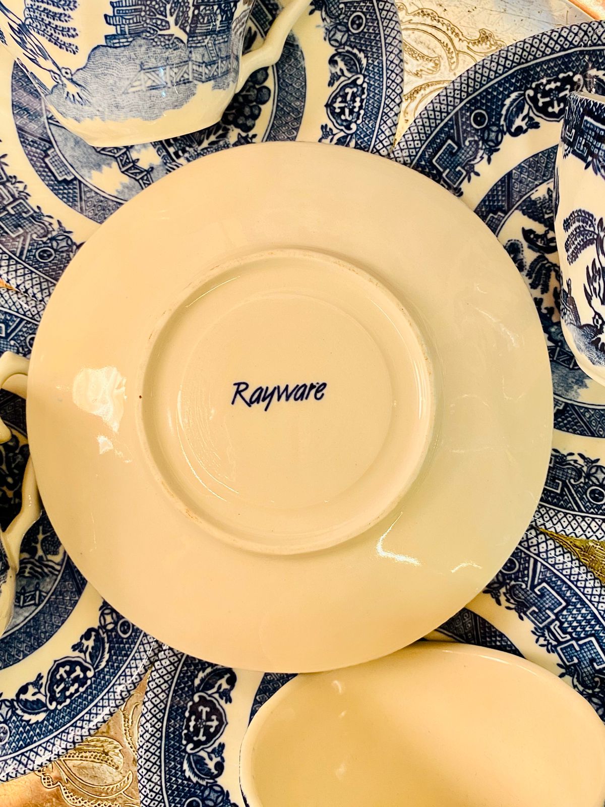 Vintage Blue & White Rayware Teacup & Saucer Set – Cottage Style