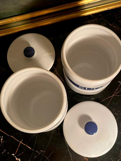 Set of 2 Classic Blue & White “Tea & Sugar” Ceramic Storage Jar Set
