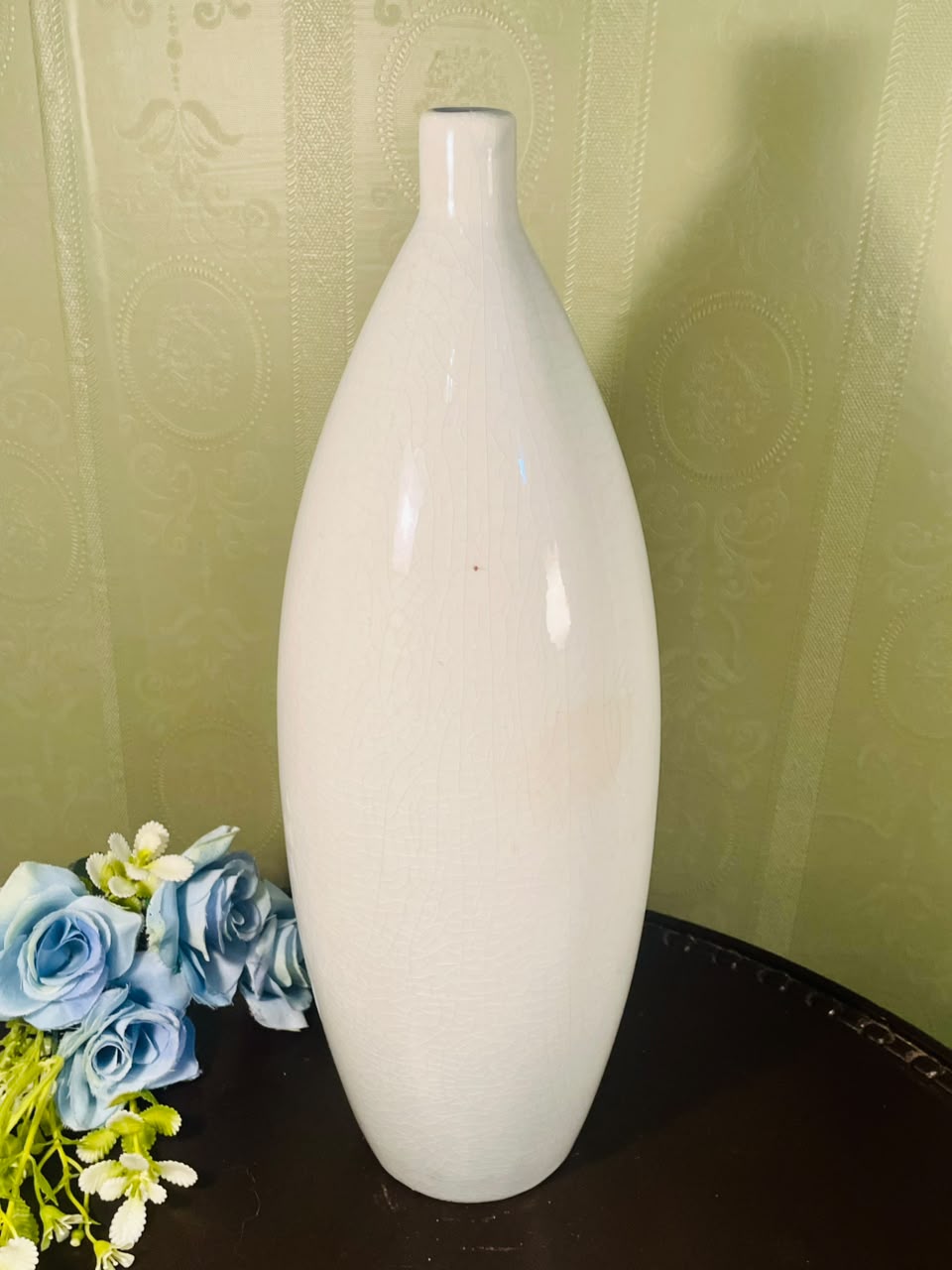 Large White Crackle Ceramic Floor Vase – 14 Inch Decorative Vase