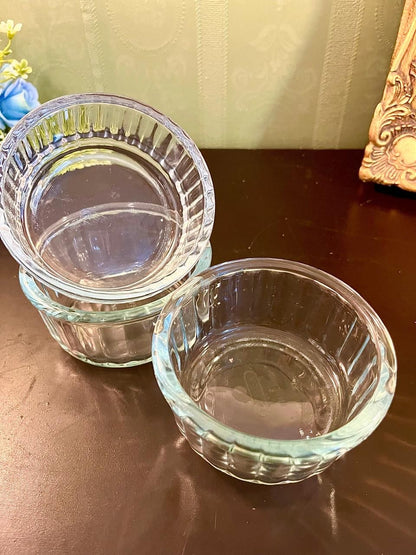 Set of 3 Vintage Ribbed Glass Bowls 4 Inch