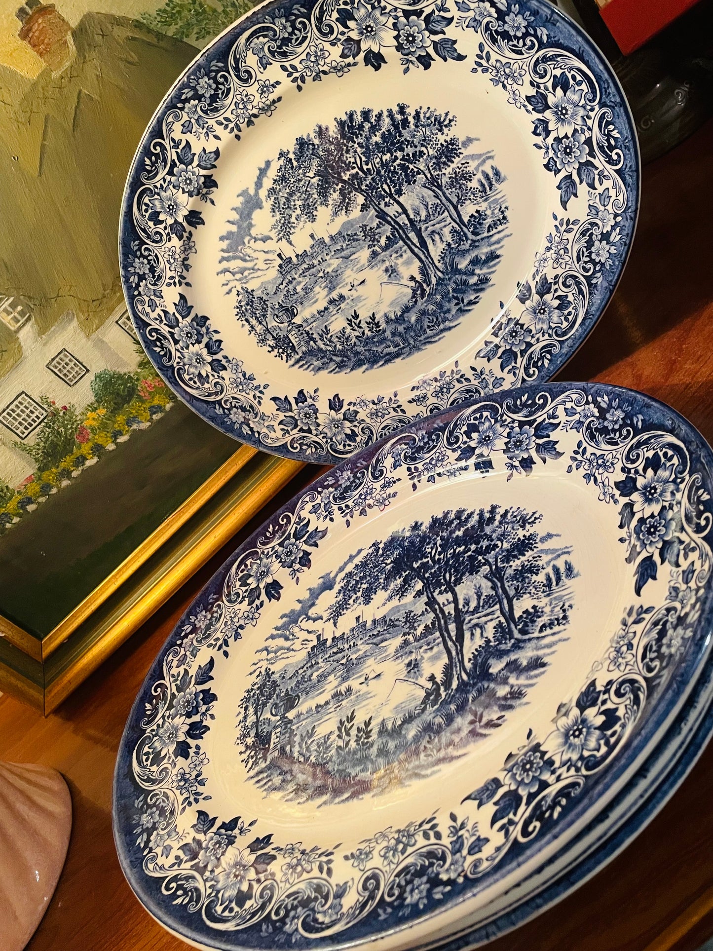 Churchill Blue Willow Large Oval Dishes, Rice Dishes, Long Platers, England