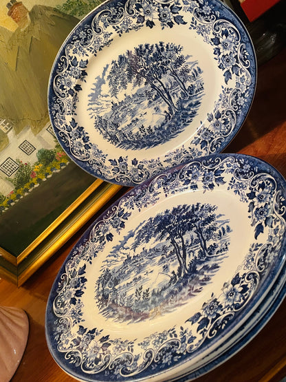Churchill Blue Willow Large Oval Dishes, Rice Dishes, Long Platers, England