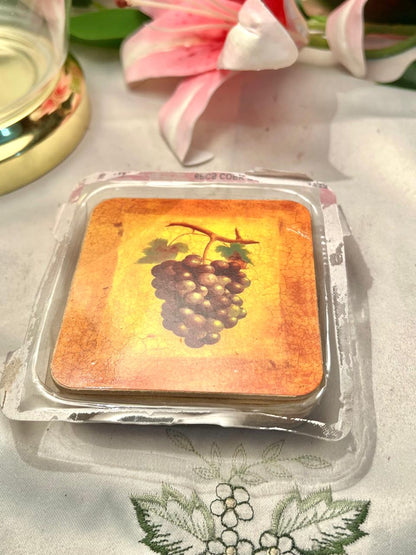 Vintage Grape Design Coasters Set of 6 Approx. 10 cm