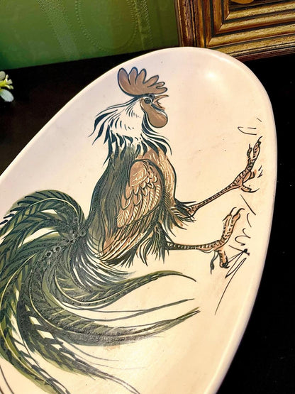 Large Rooster Ceramic Serving Platter – Oval Farmhouse Dish
