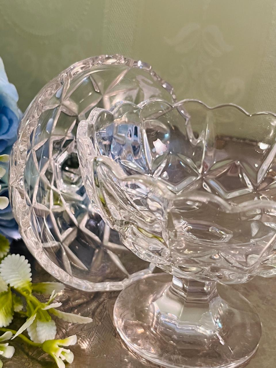 Vintage Pressed Crystal Lidded Compote 17 cm Pedestal Design