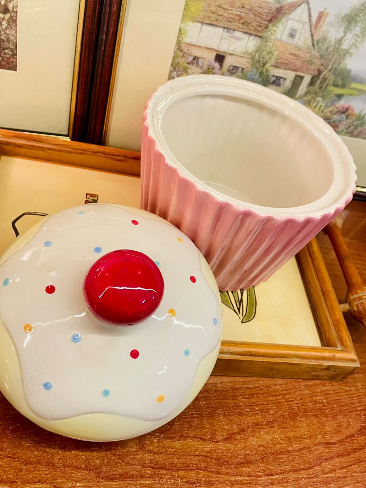 Large Pink Cupcake Ceramic Storage Jar with Cherry Lid – Kitchen Decor