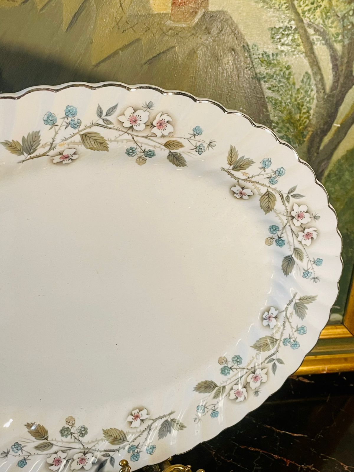 Vintage Johnson Bros “Snowhite Regency” Floral Oval Serving Platter – England
