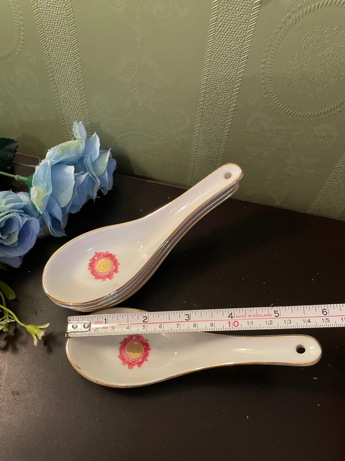 Vintage Chinese Porcelain Soup Spoons Set of 5