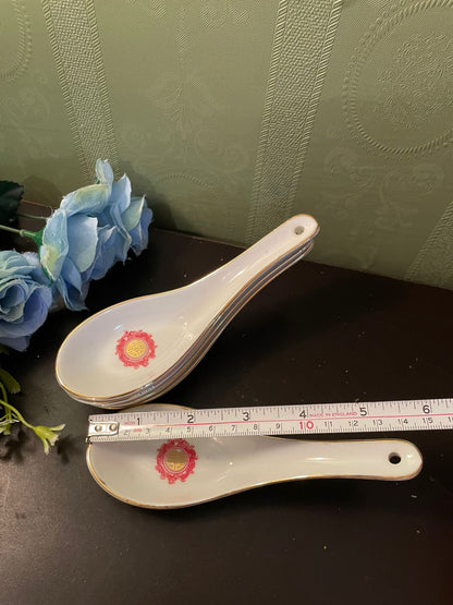 Vintage Chinese Porcelain Soup Spoons Set of 5