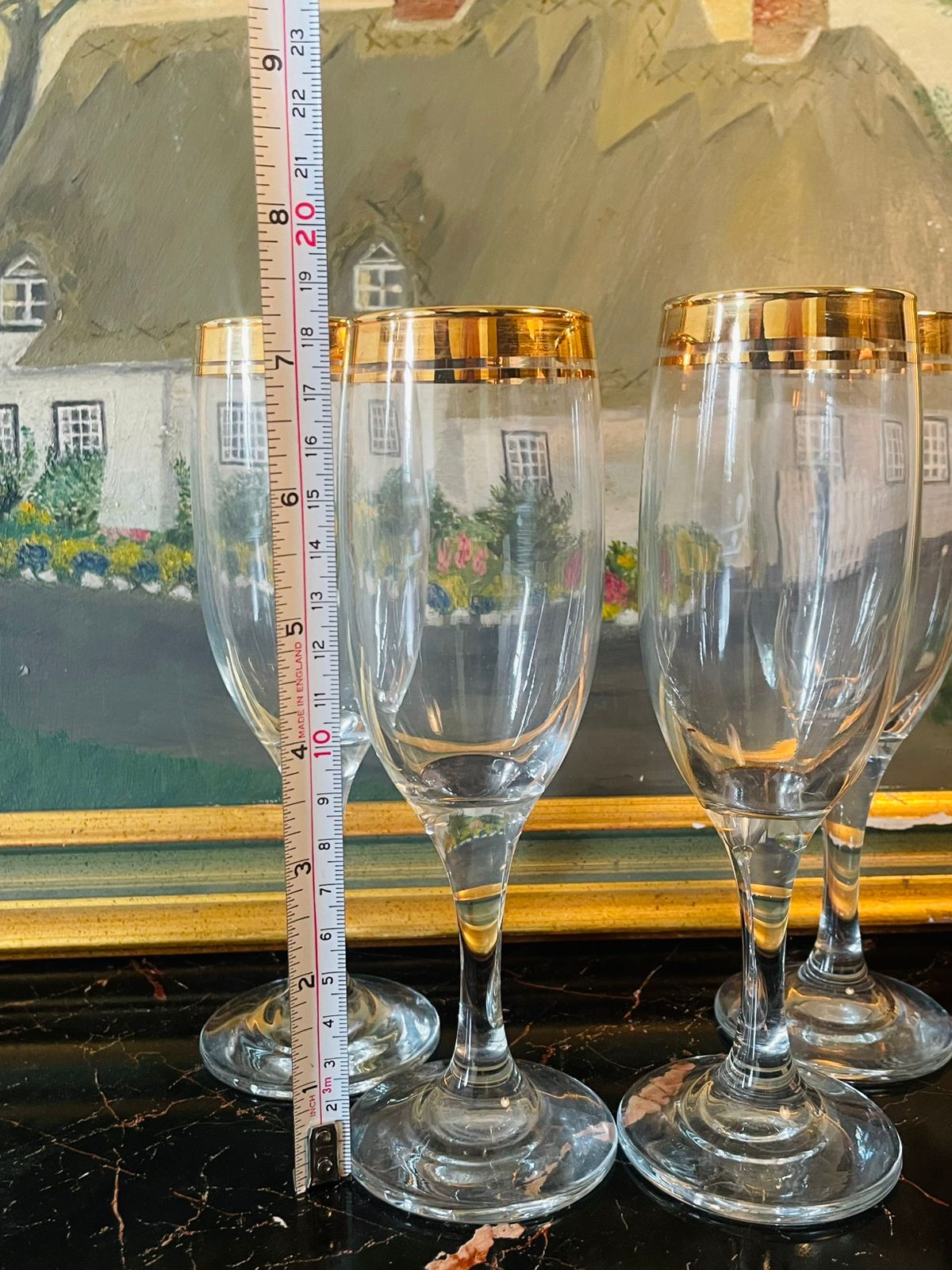 Set of 4 Vintage Gold Rim Champagne Flutes – Classic European Glass with Stems