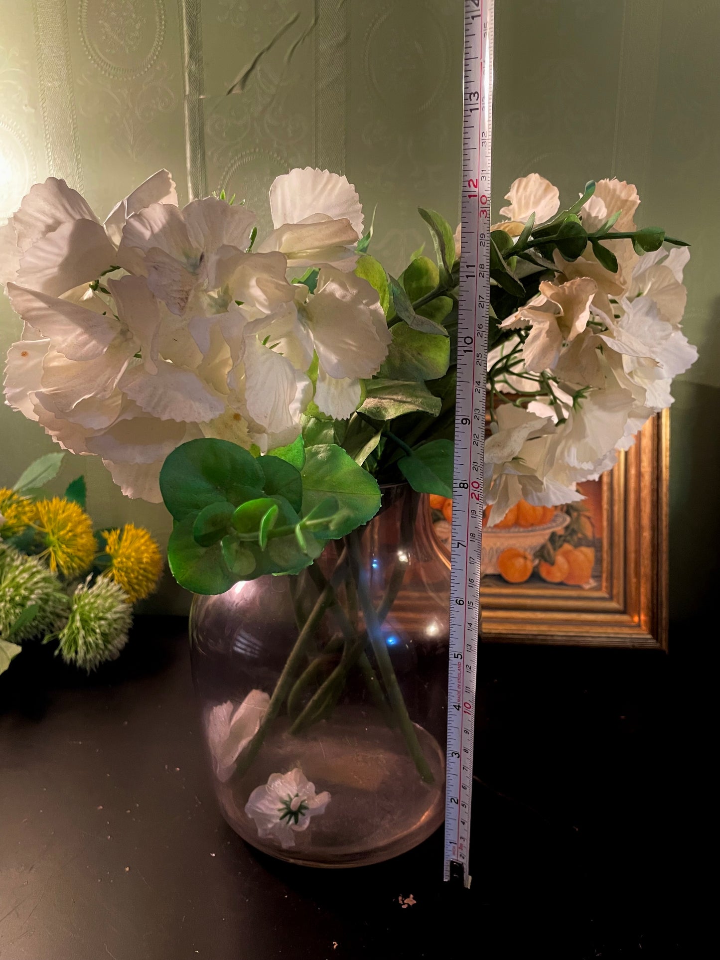 Large Artificial White Floral Arrangement in Glass Vase 12 Inch