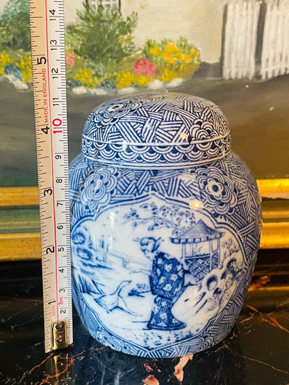 Blue Pottery Ginger Jar with Lid – candy jar - Hand-Painted Design