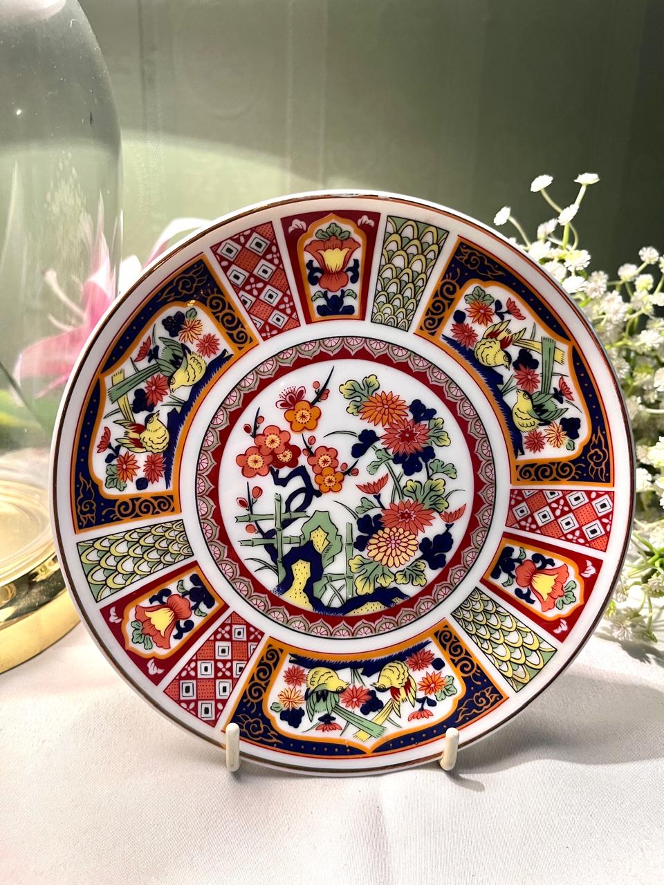 Japanese Red Blue Floral Wall Plate – 16 cm
