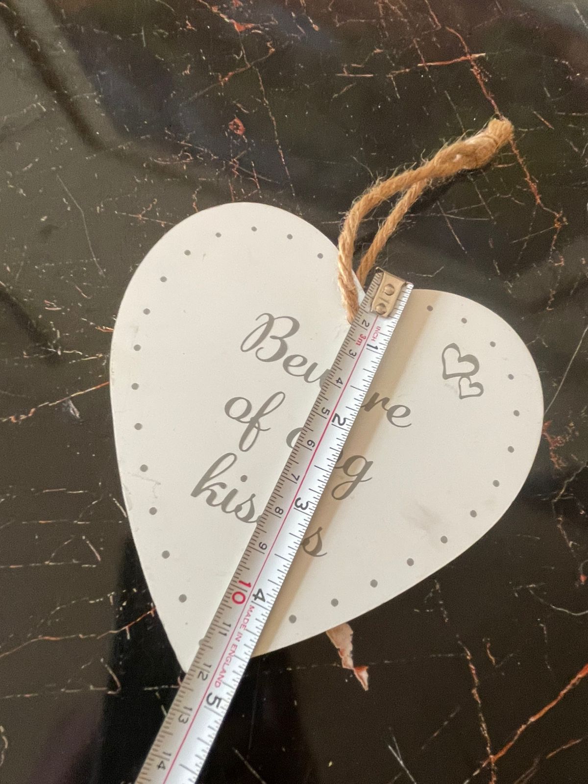 “Beware of Dog’s Kisses” White Ceramic Wall Hanging Plaque with Jute Rope