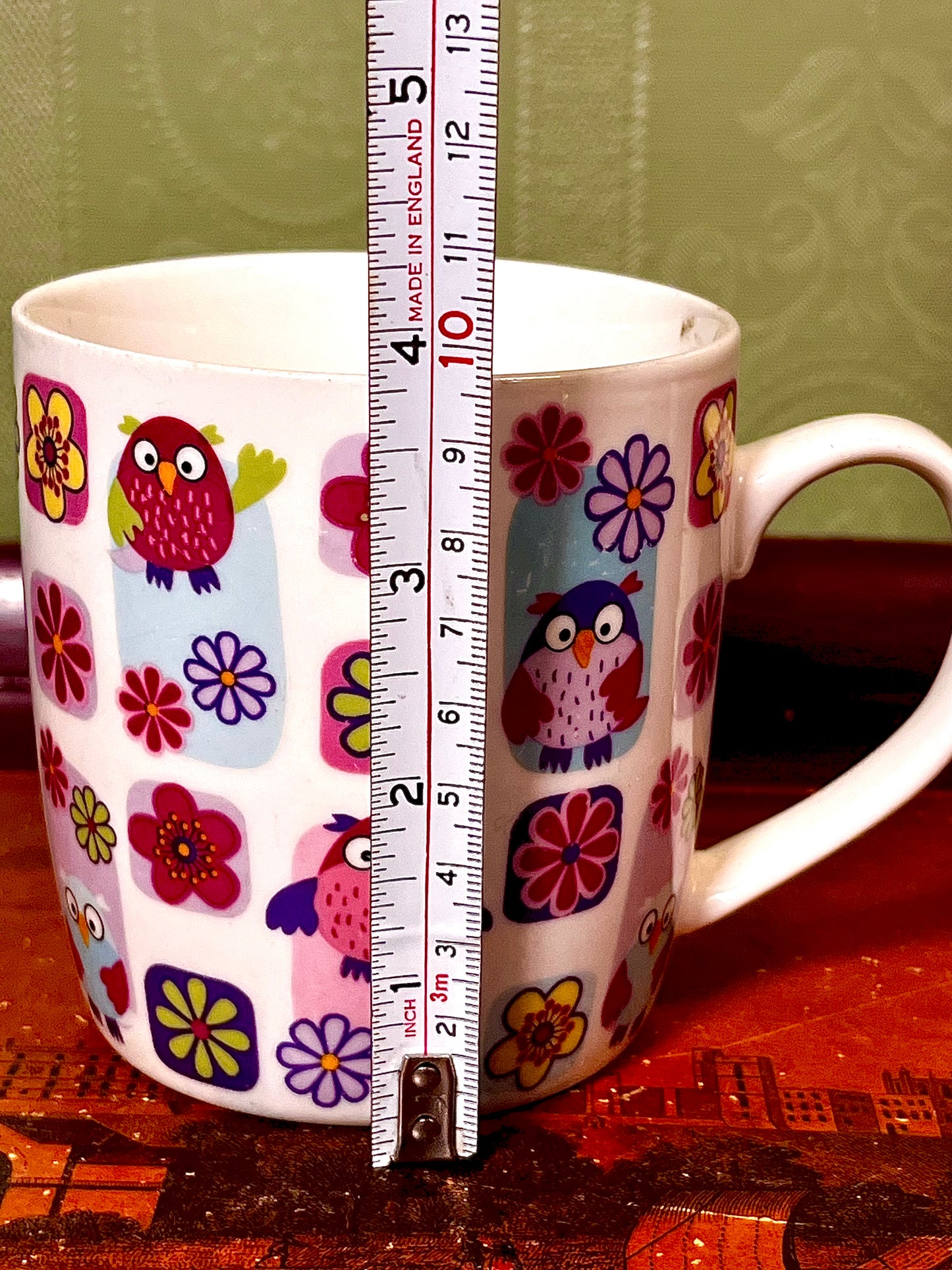 Tesco Fine China Owl & Floral Mug – Colourful Retro Bird Design 10cm