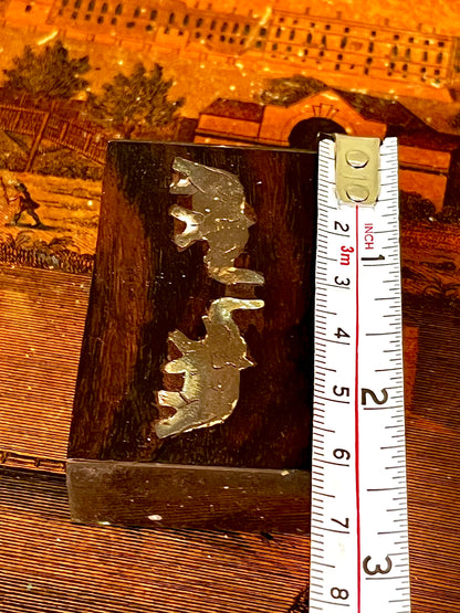 Vintage Wooden Trinket Box with Metal Elephant Inlay Small Jewellery Keepsake Box
