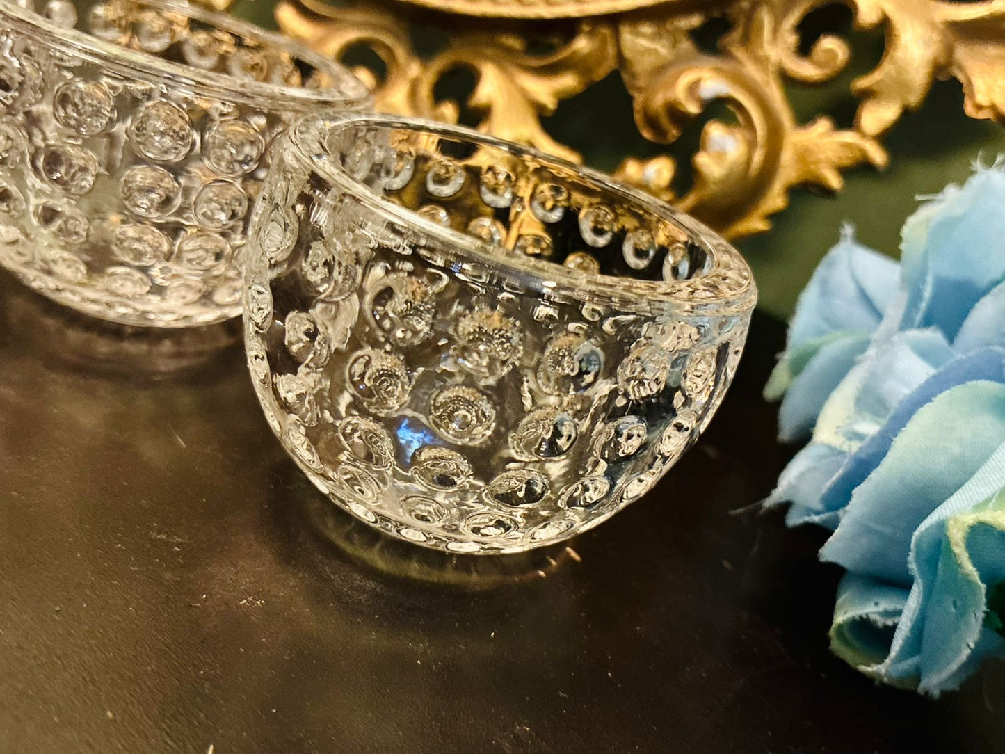 Set of 2 Vintage Clear Hobnail Crystal Dessert Bowls