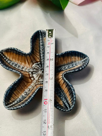 Brown & Blue Starfish-Shaped Ceramic Trinket Dish 5 in