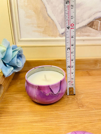 Purple & Pink Marble Candles – Elegant Home Décor Gift Candle Tin