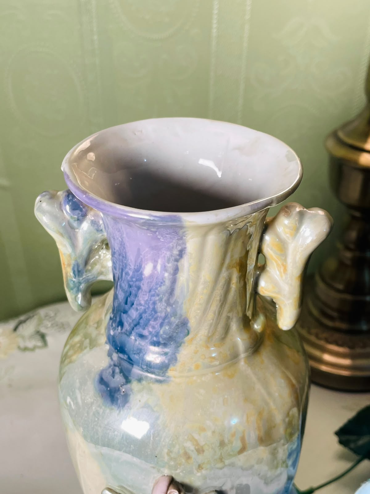 Vintage Pastel Floral Ceramic Vase with Applied Roses 25 cm