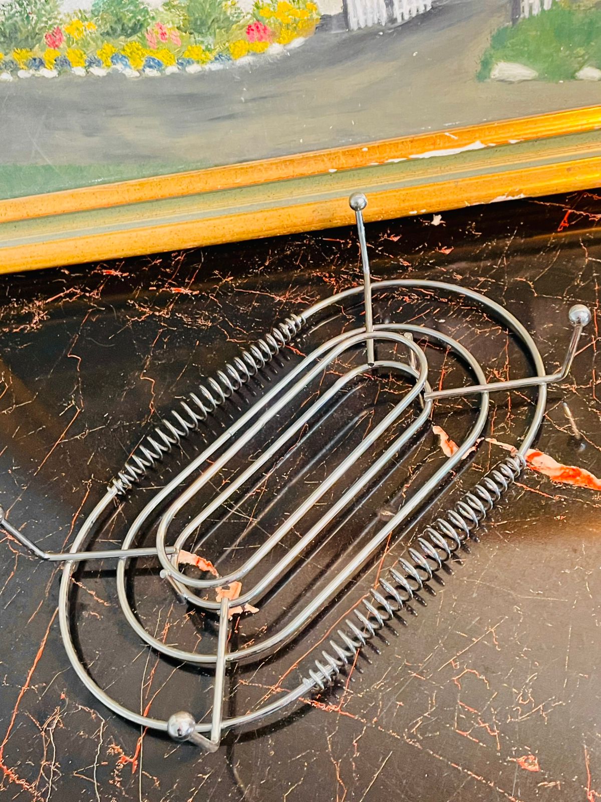 Vintage Metal Food Warmer Stand – Spring Heat Shield – Silver Trivet