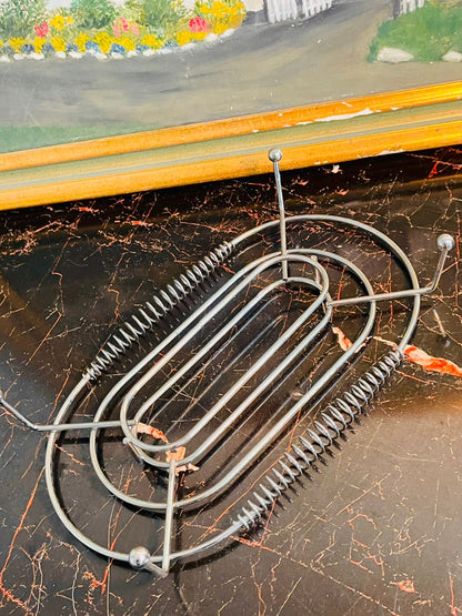 Vintage Metal Food Warmer Stand – Spring Heat Shield – Silver Trivet