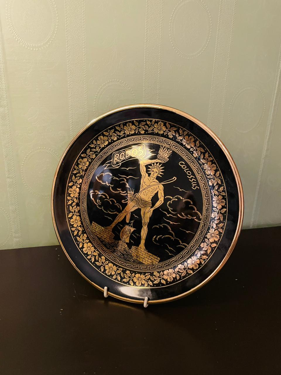 Vintage Rhodes Colossus 24K Gold Greek Plate 9.5"