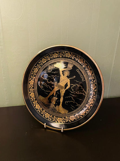 Vintage Rhodes Colossus 24K Gold Greek Plate 9.5"