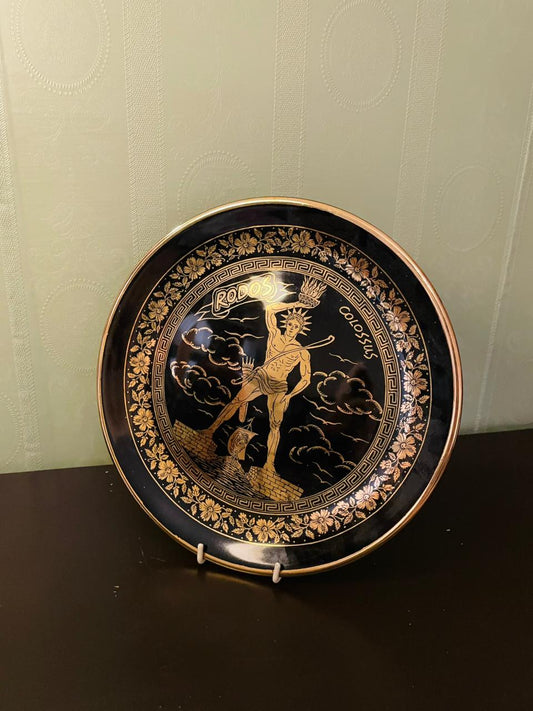 Vintage Rhodes Colossus 24K Gold Greek Plate 9.5"