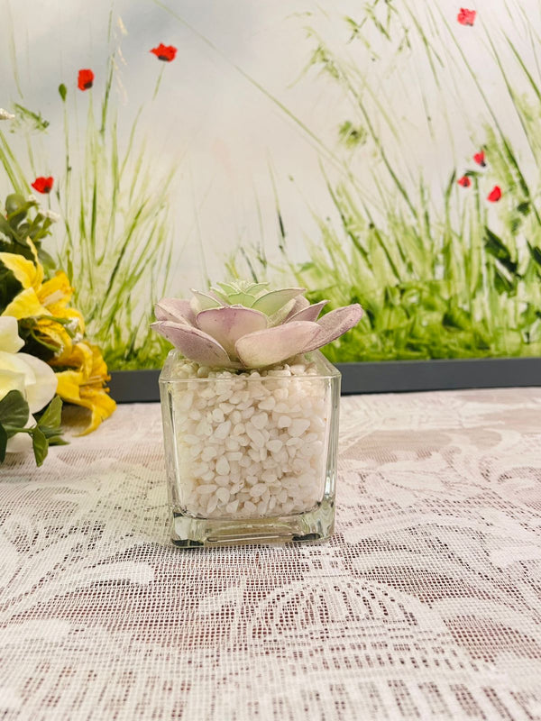 Small Faux Succulent Glass Pot – Cottage Table Decor