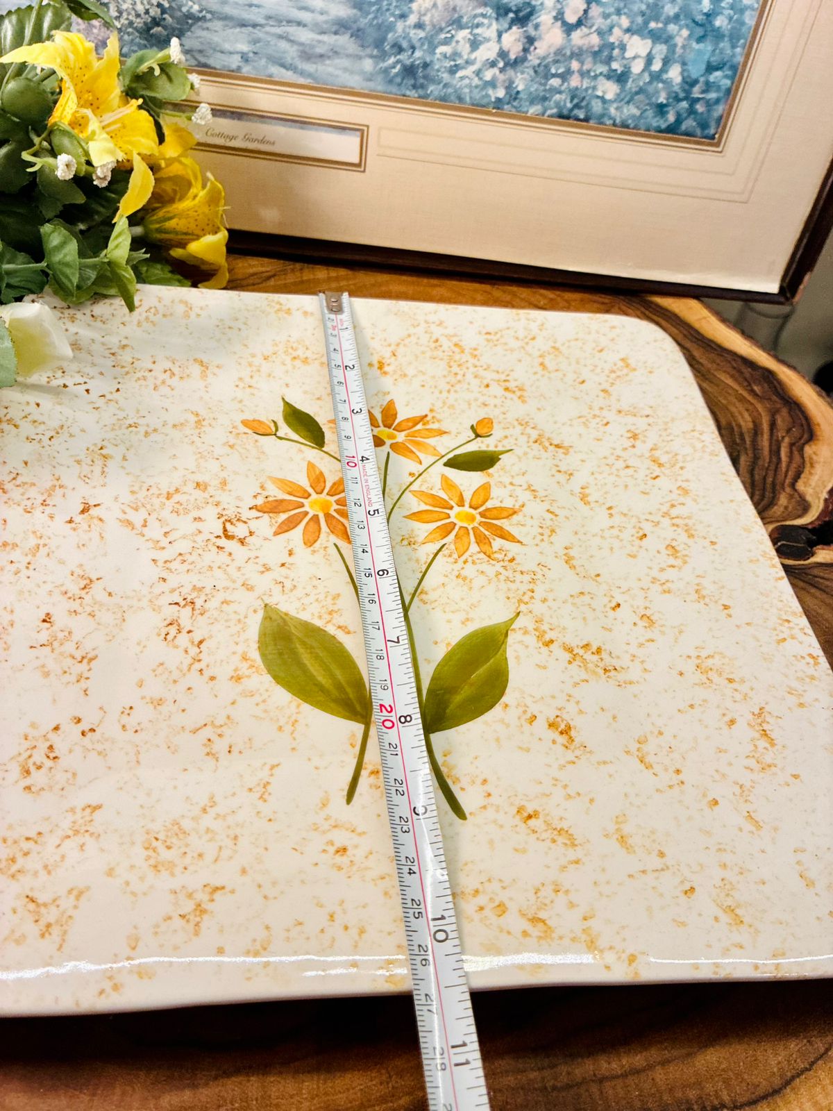 Hand Painted Floral Ceramic Serving Tray Platter