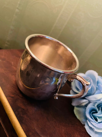 Vintage Silver Tone Mug with Ornate Handle 3 Inch