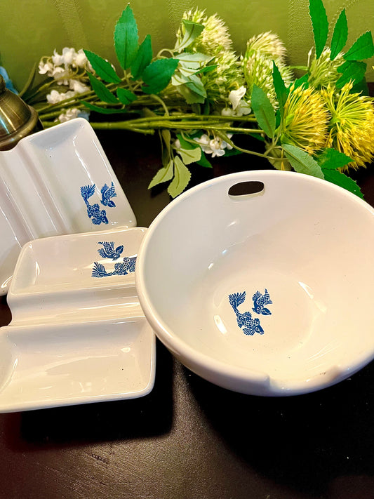Vintage Blue Fish Ceramic Serving Set – 3 Pieces