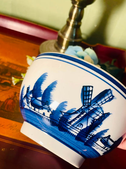 Blue & White Windmill Ceramic Serving Bowl – 10 cm