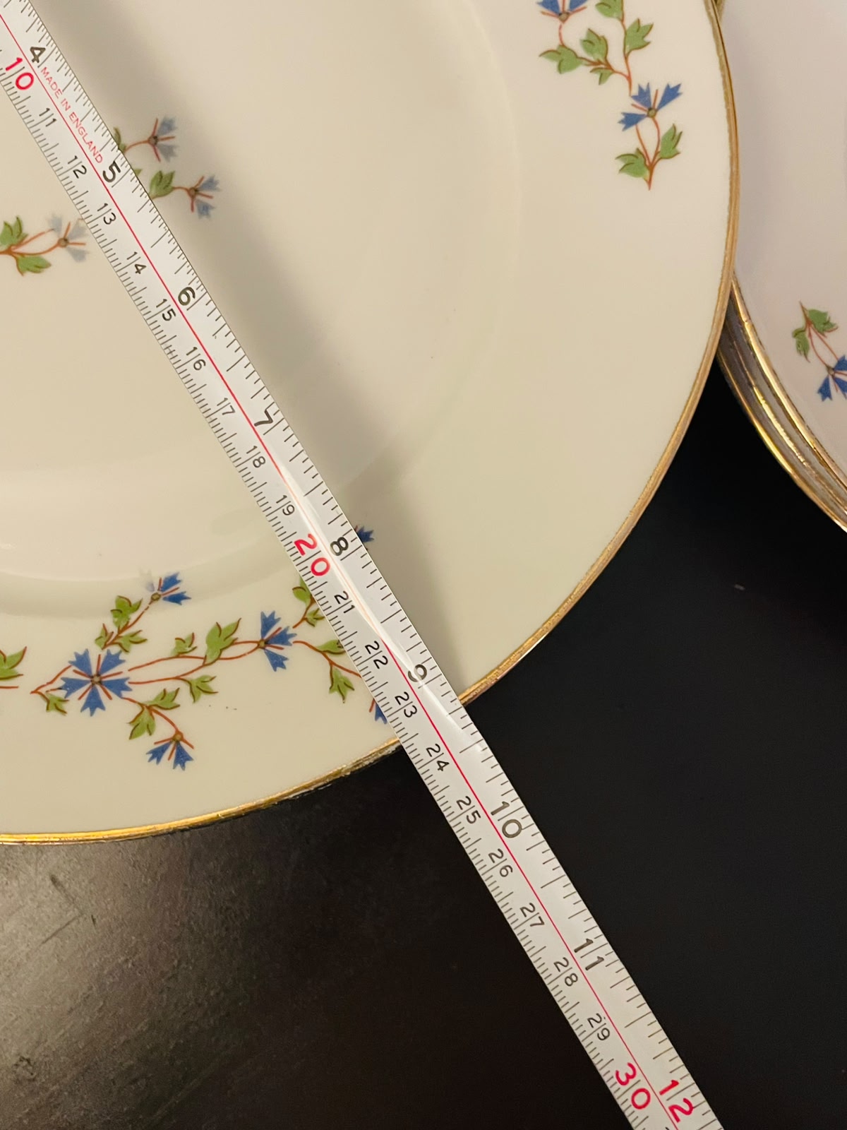 Limoges Floral Porcelain Plate Set of 8 with Gold Trim