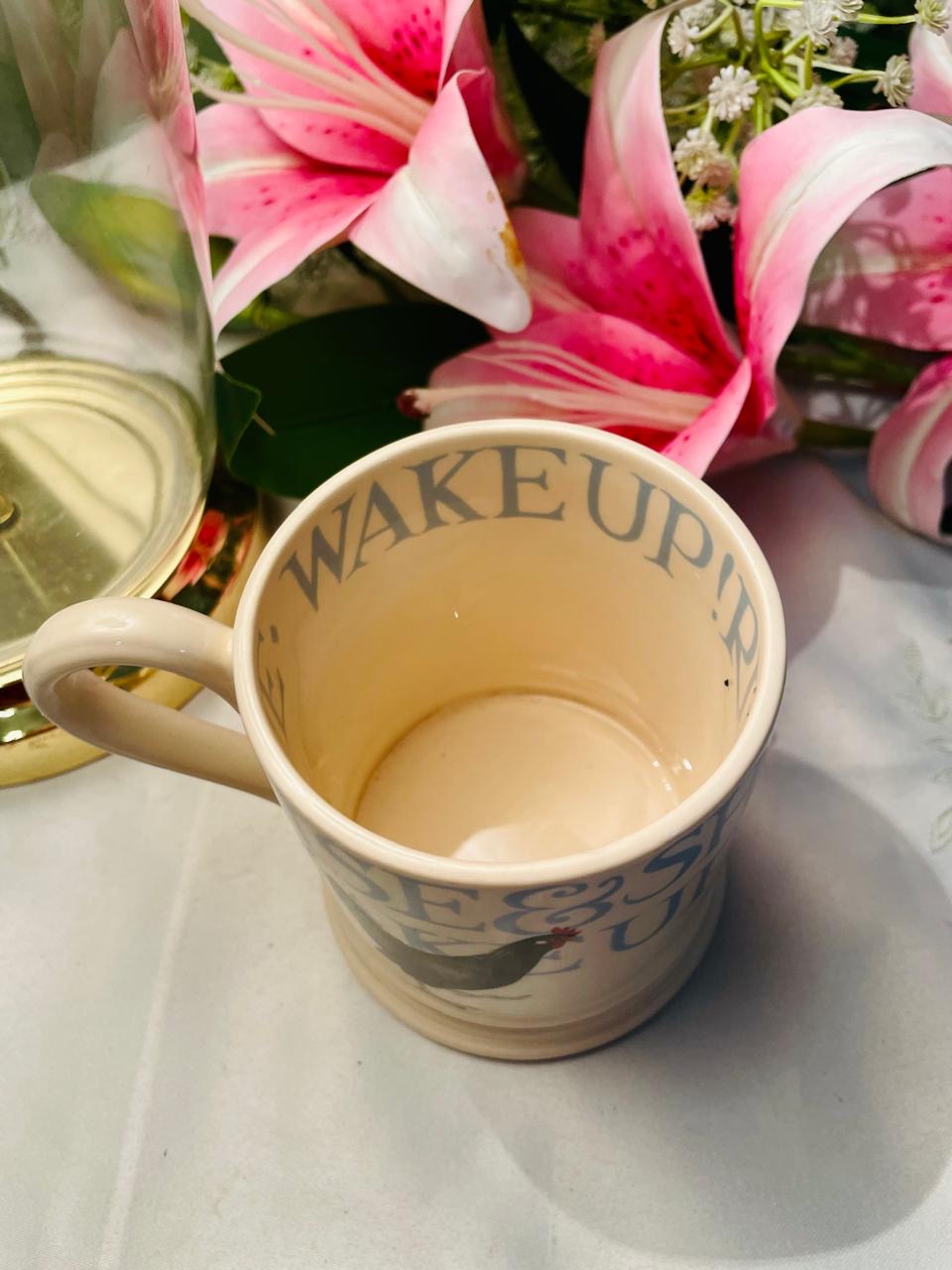 Black Hen Typography Mug Cream Blue 9 cm