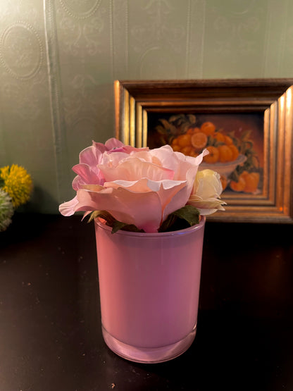 Artificial Pink Rose Arrangement in Glass Vase 6 Inch