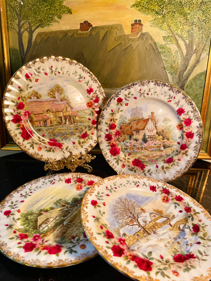 Royal Albert - Set of 4 - “Four Seasons” Decorative Plate by F.F. Errill | 22kt Gold Trim