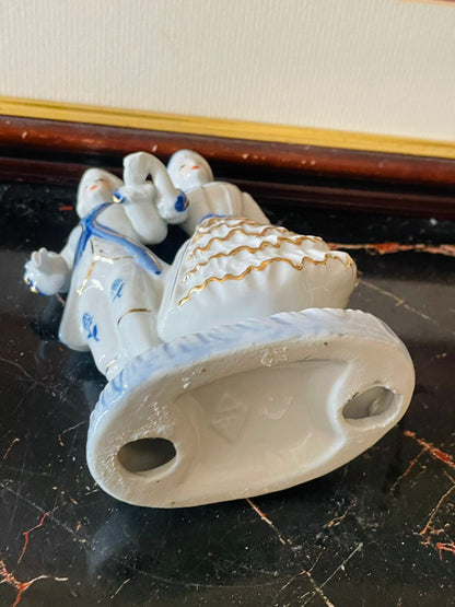 Vintage Blue & White Regency Style Porcelain Figurines – Man & Lady Couple (England) Blue Pottery Home Decor