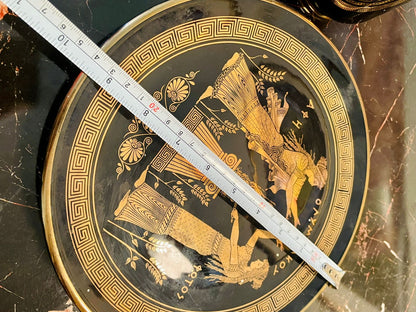 Rare find - 24kt Gold Greece Black & Gold Set of Decorative Plate & Vases – Handcrafted Mythological Design - Set of 3 - Home Decor