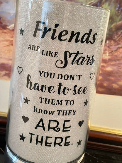 Decorative LED Glass Lamp – “Friends Are Like Stars” Quote