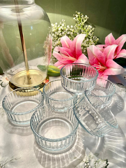 Pyrex Clear Ribbed Glass Bowls – 6 Piece Set, 4 Inch