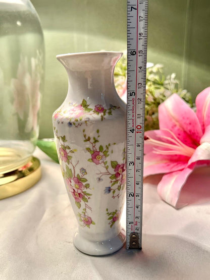 Vintage Floral Porcelain Bud Vase – Pink Blossom Pattern – Approx. 15cm