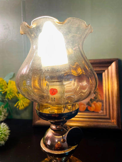 Vintage Hurricane Table Lamp 10 Inch Glass Shade Bedside Lamp