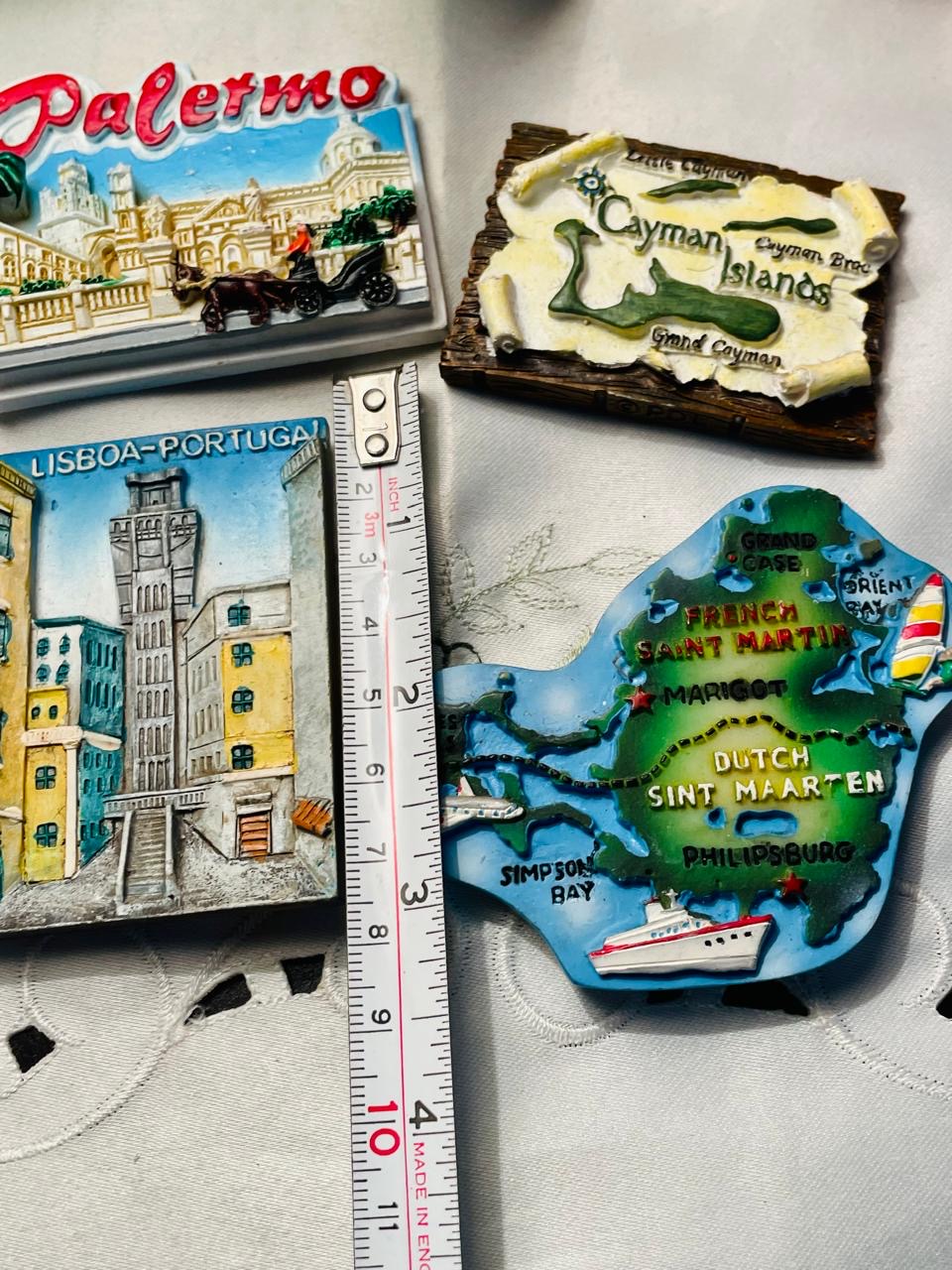 Fridge Magnet 4-Piece Travel Souvenir Decor Set Palermo Lisbon Cayman & St Martin